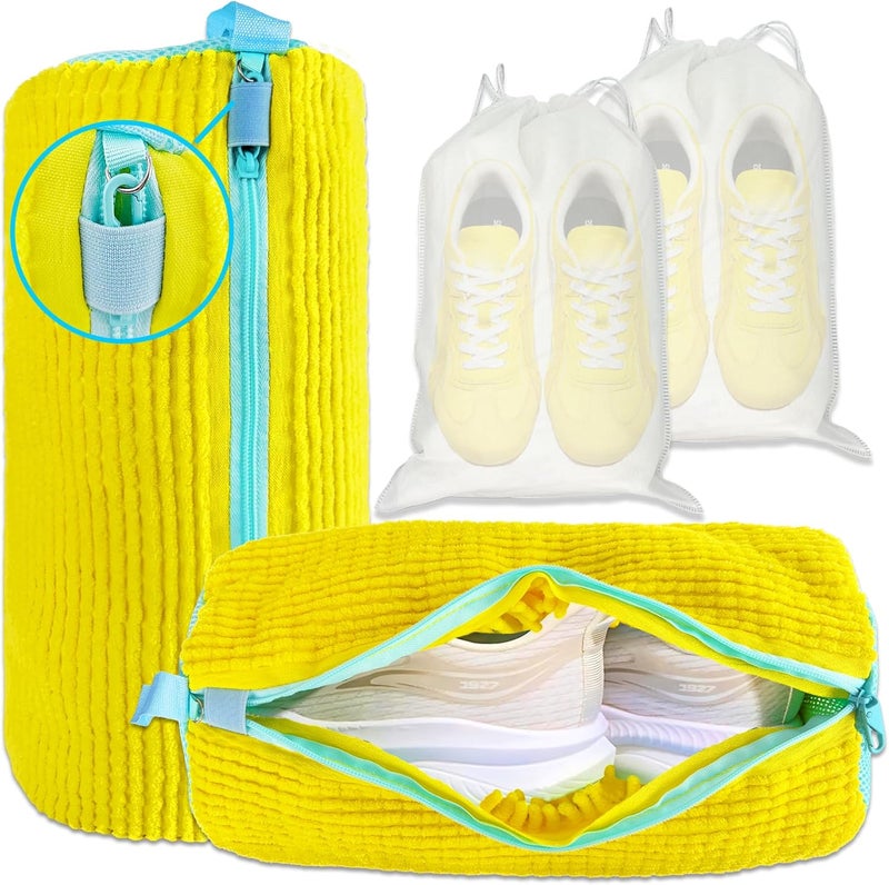 CNEYSID XXL Shoe Washing Machine Bag - 2-Pack Reusable Shoes Cleaning Bags, 360° Deep Clean for Tennis Shoes, Sneakers and Slippers, Includes 2 Shoe Storage Dust Bags (Yellow) - Image 1